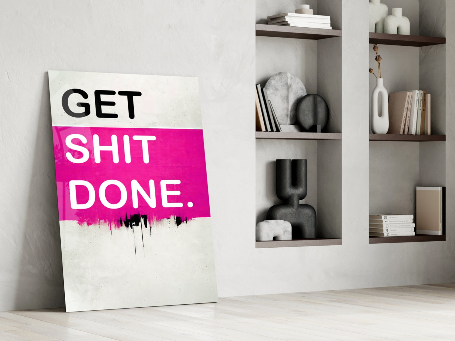 Hot Pink Block Motivation Typography Glass Wall Art