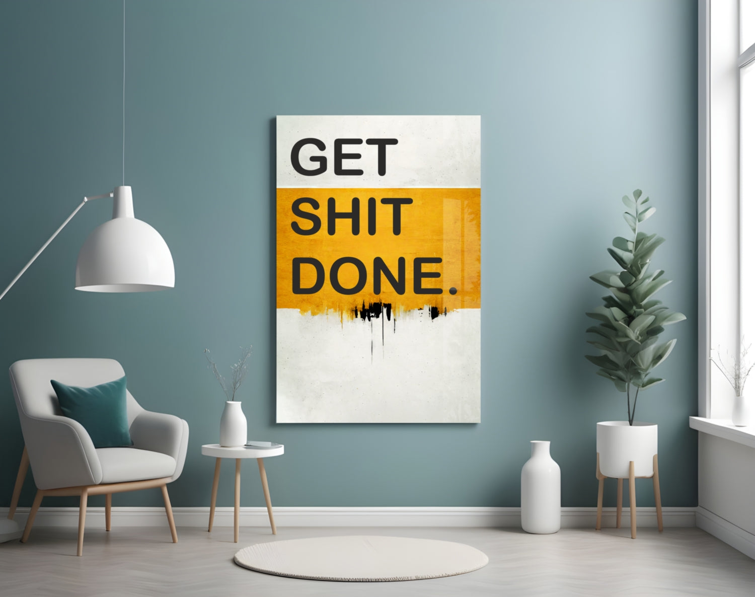 Orange Band Black Letter Typography Glass Wall Art