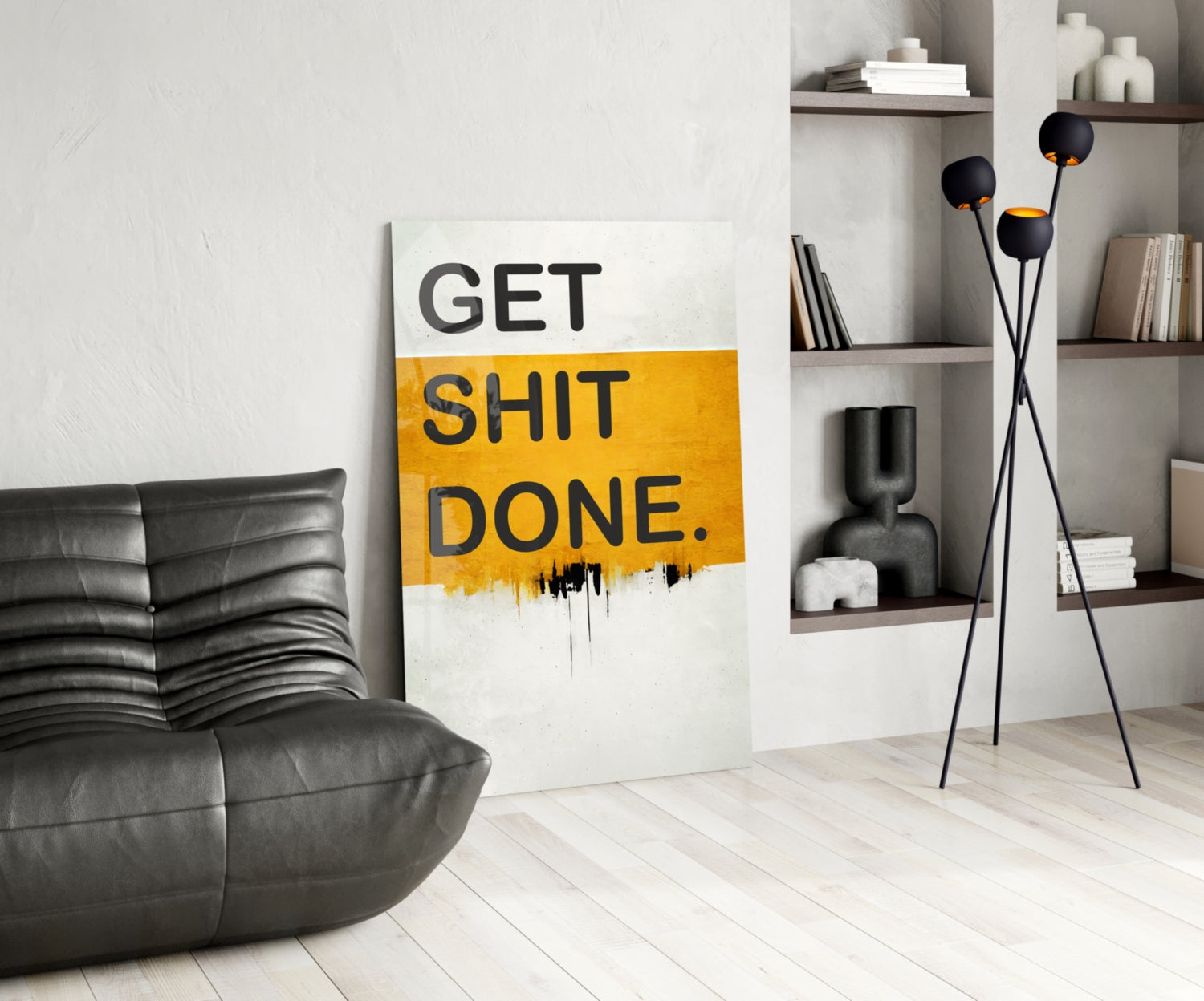 Orange Band Black Letter Typography Glass Wall Art