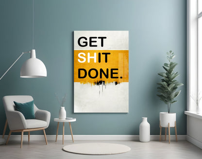 Golden Yellow Band Bold Typography Glass Wall Art