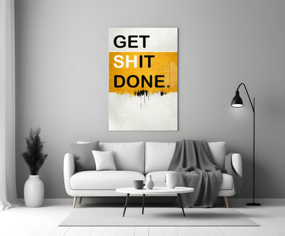 Golden Yellow Band Bold Typography Glass Wall Art