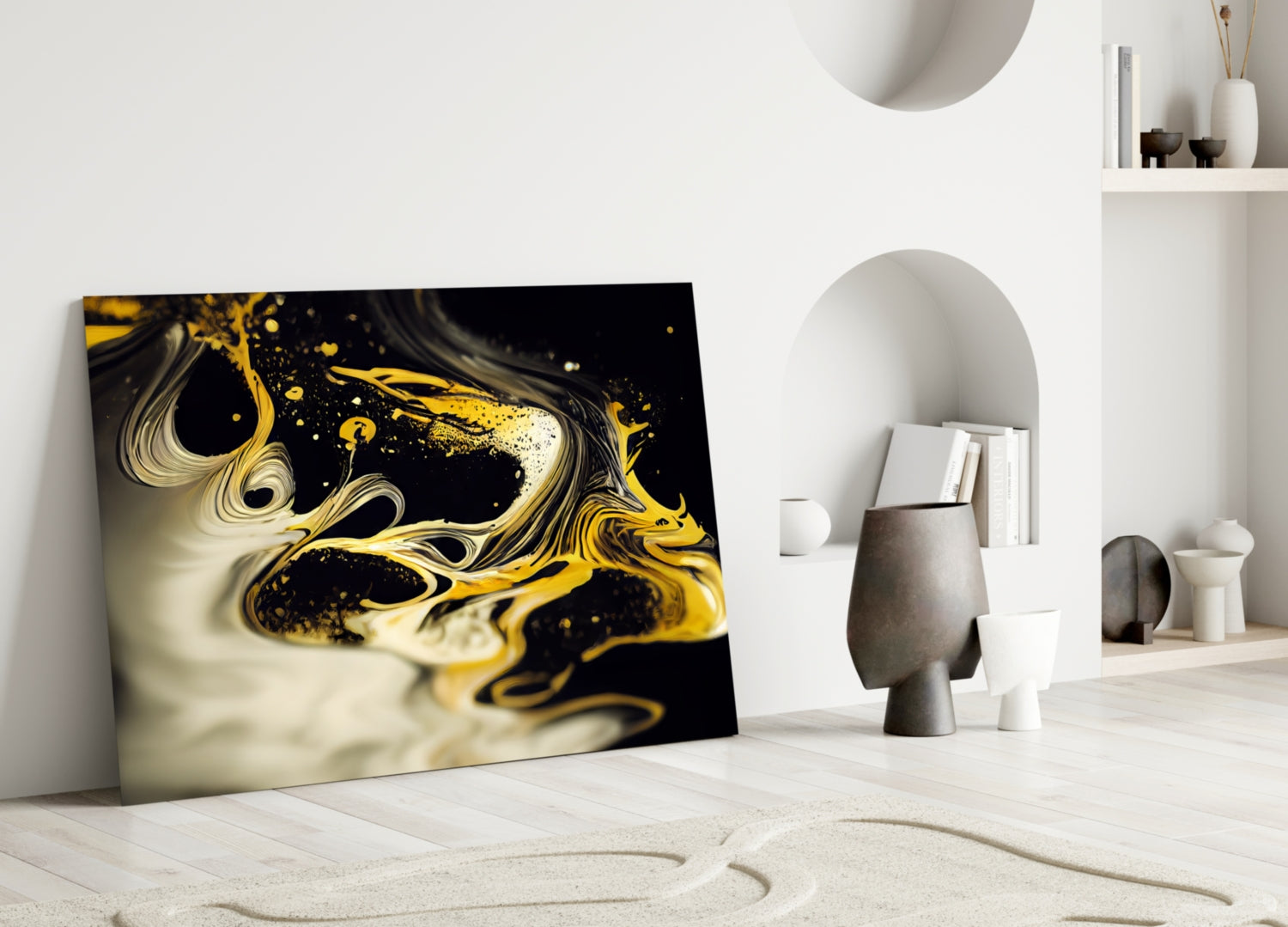 Golden Splash Glass Wall Art || Designer Collection