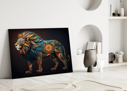 Geometric Mosaic Lion Glass Wall Art