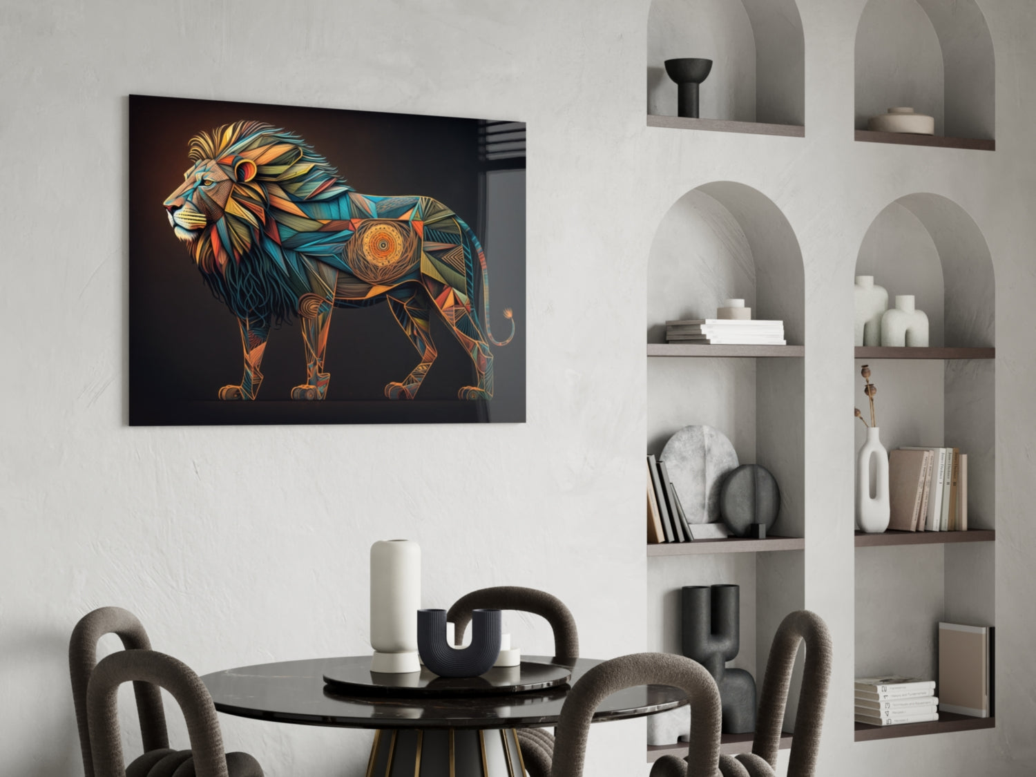 Geometric Mosaic Lion Glass Wall Art