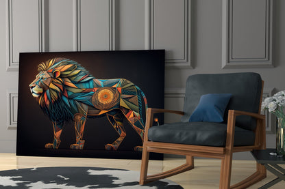 Geometric Mosaic Lion Glass Wall Art