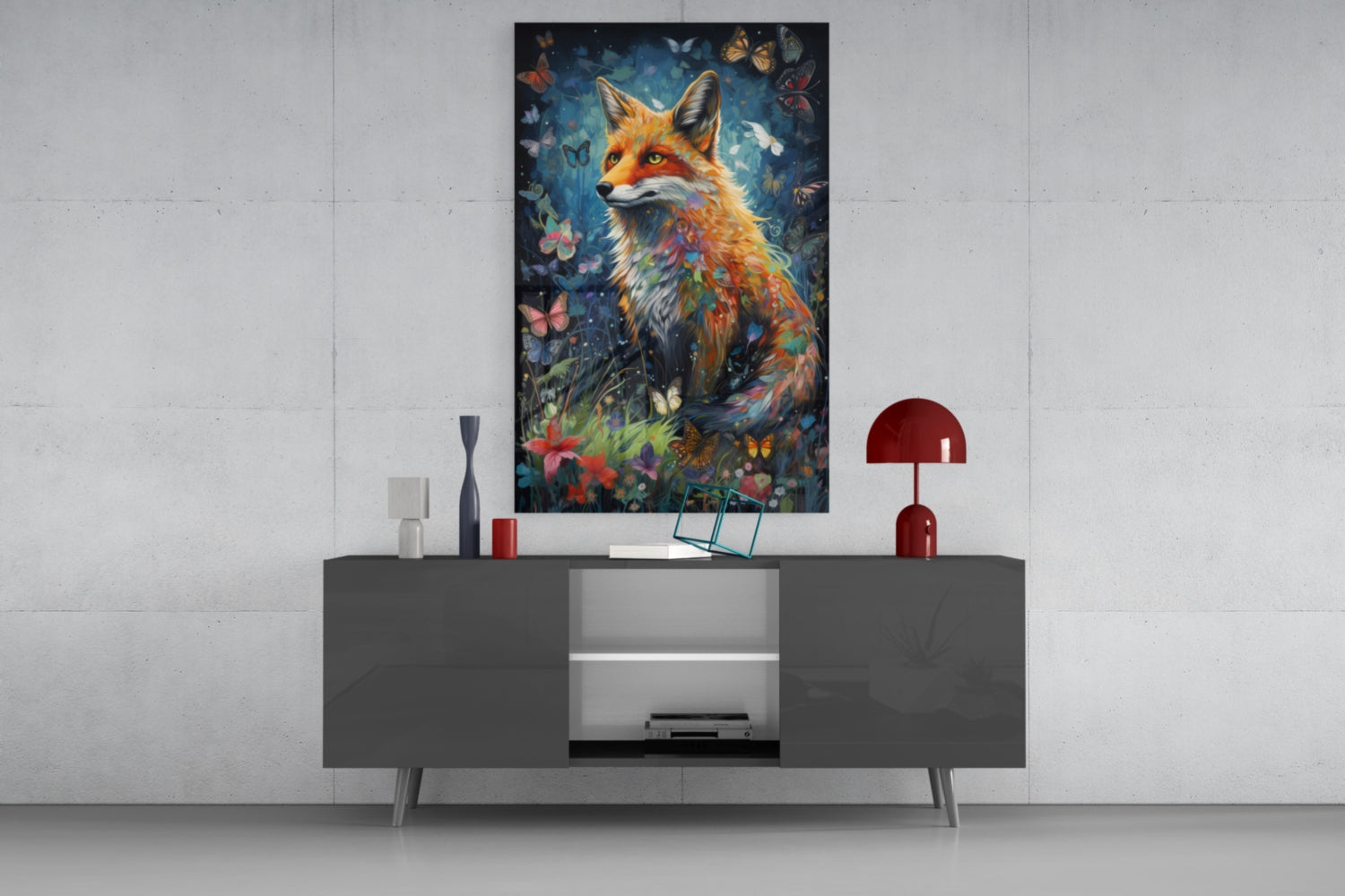 Butterfly Meadow Orange Fox Glass Wall Art
