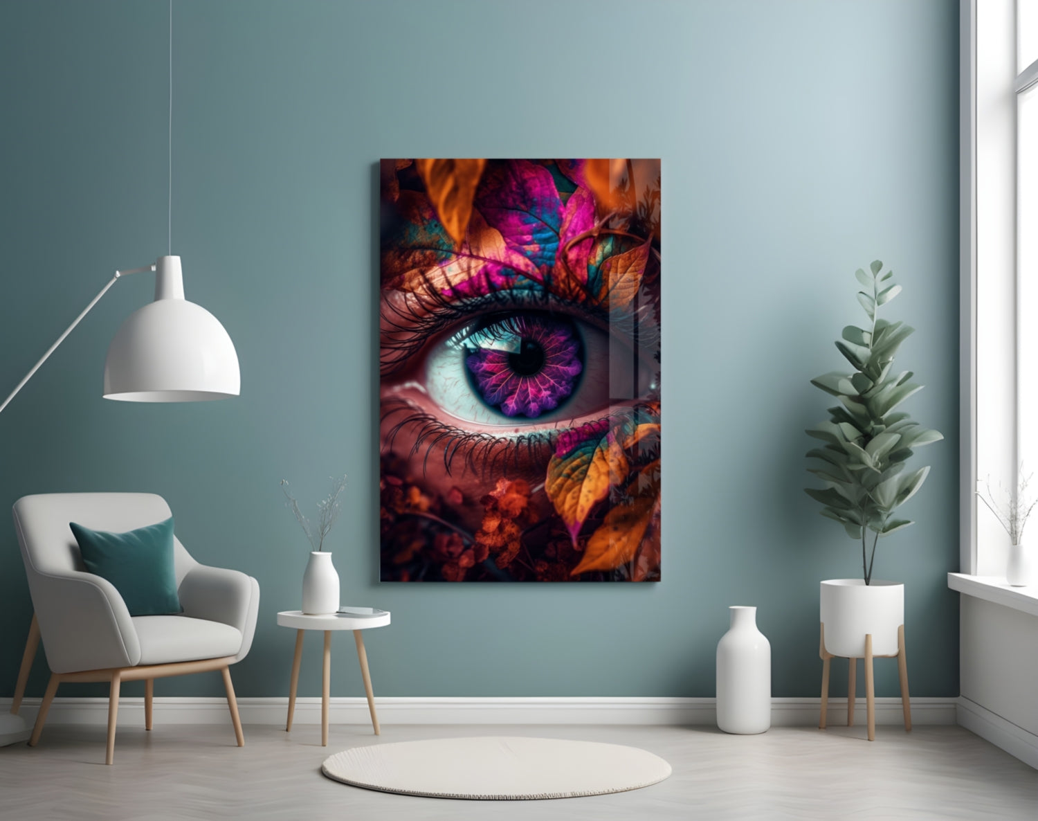 Autumn Leaves Violet Iris Eye Glass Wall Art
