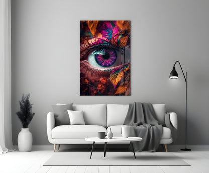 Autumn Leaves Violet Iris Eye Glass Wall Art