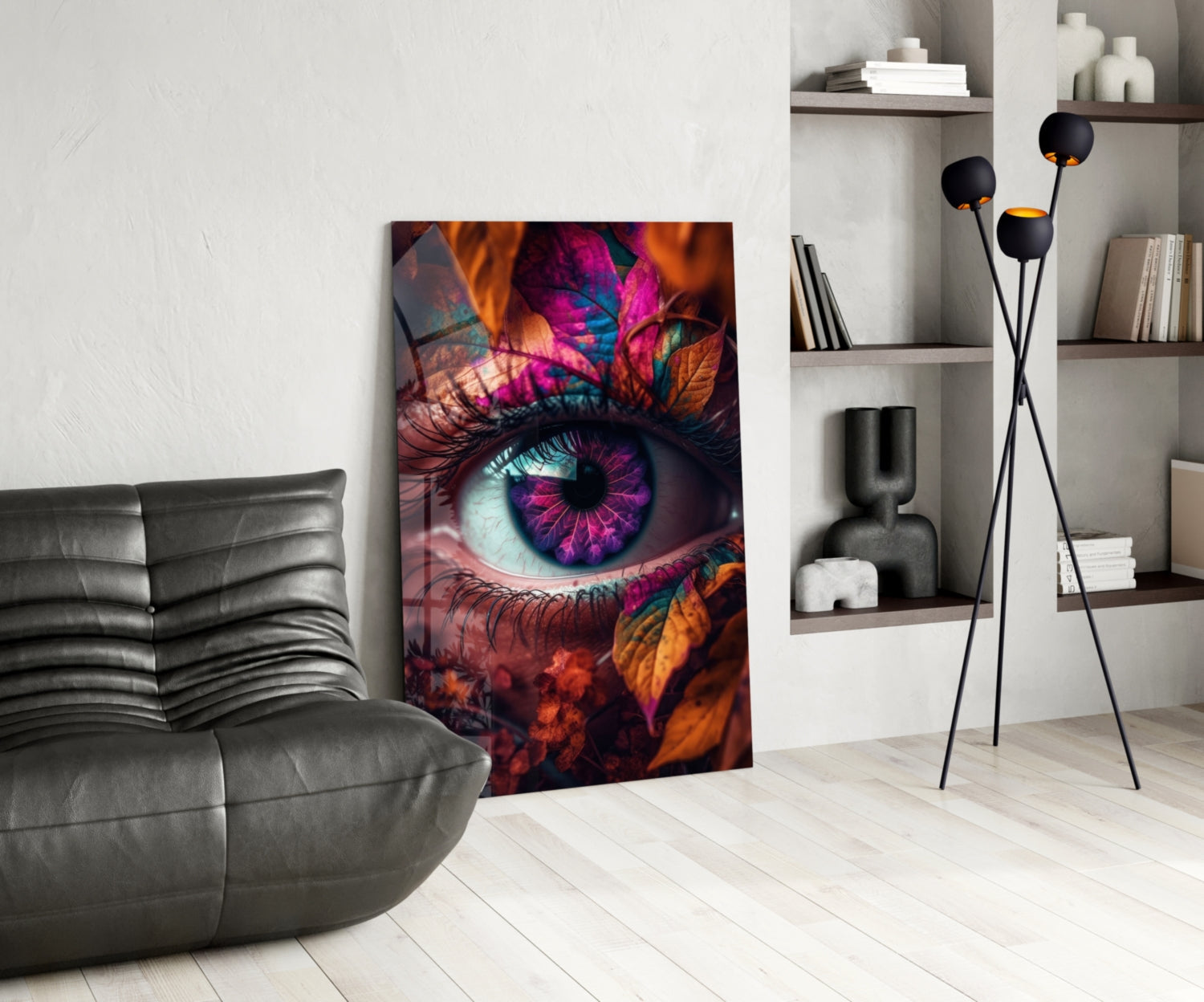 Autumn Leaves Violet Iris Eye Glass Wall Art