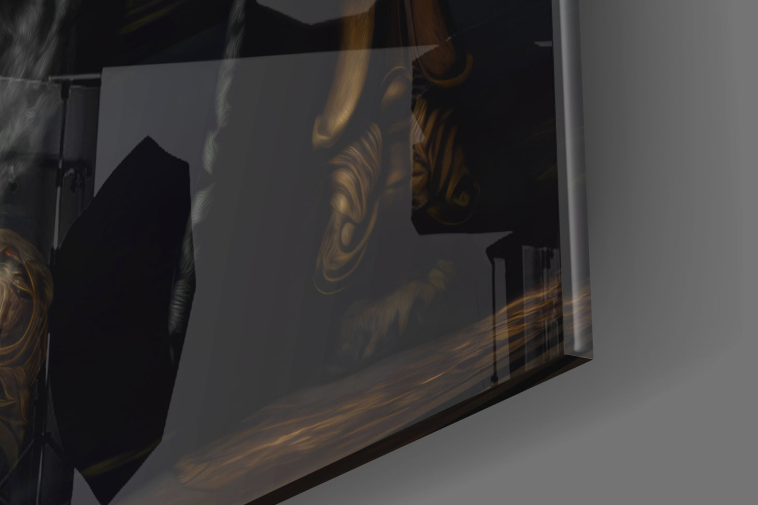 Black Gold Robe King on Throne Glass Wall Art