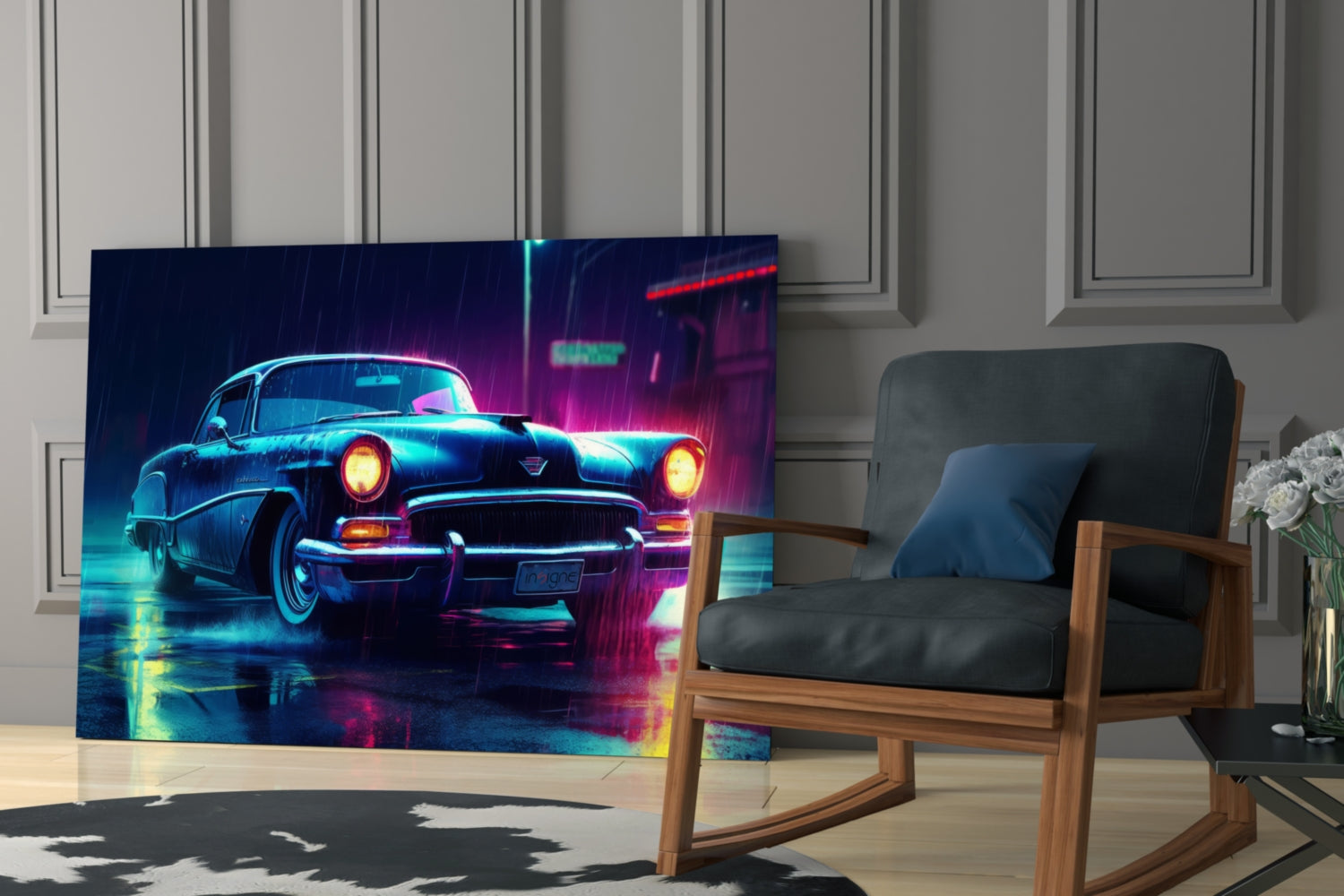 Vintage American Cruiser Glass Wall Art || Designer Collection
