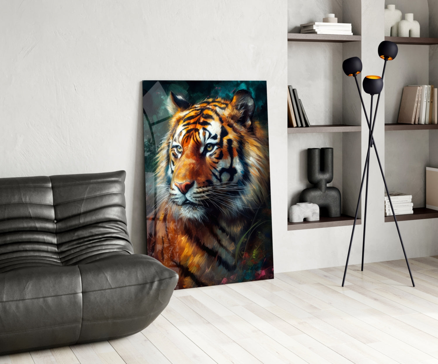 Painted Tiger Emerald Backdrop Glass Wall Art