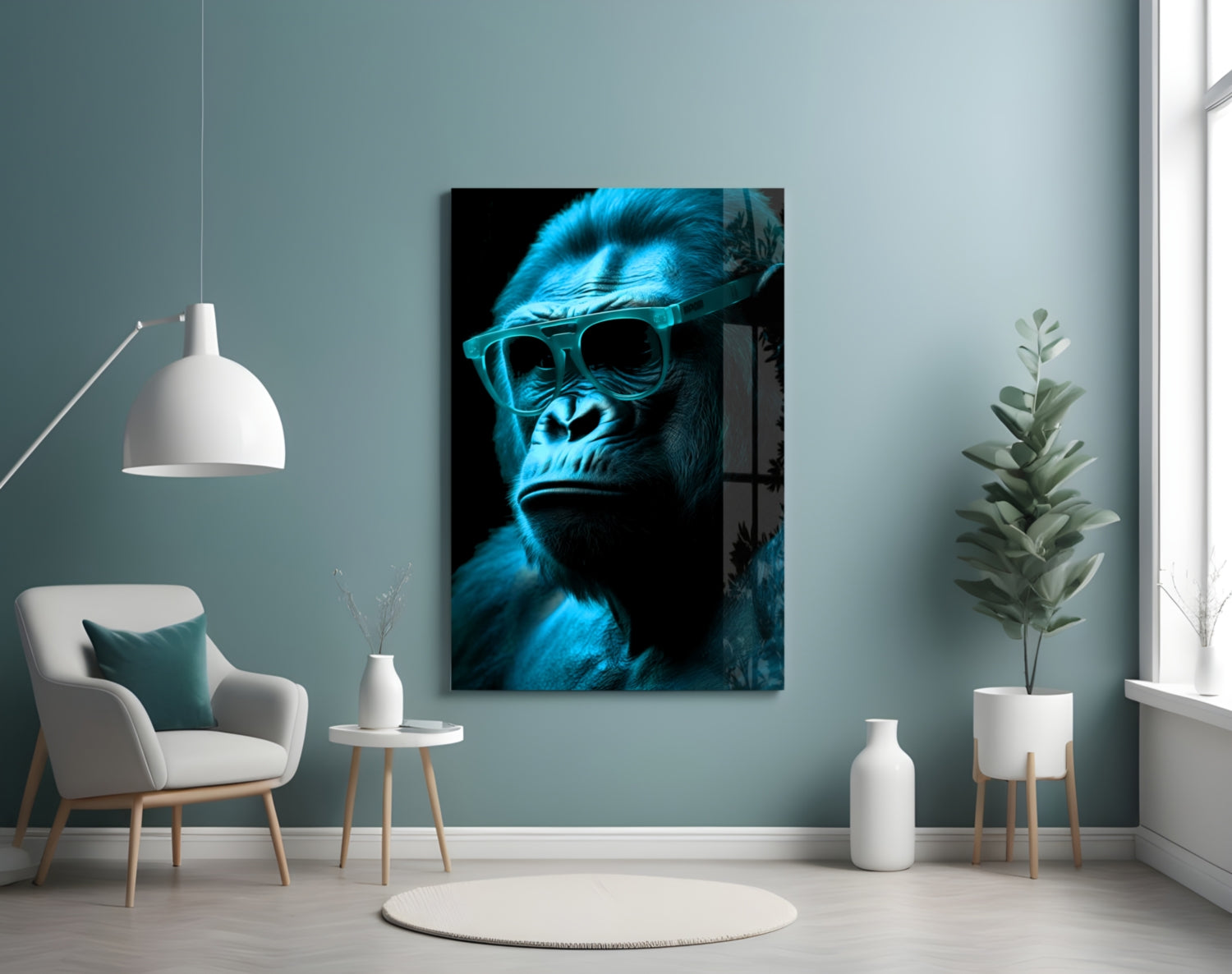 Ape the Thinker Glass Wall Art || Designer Collection