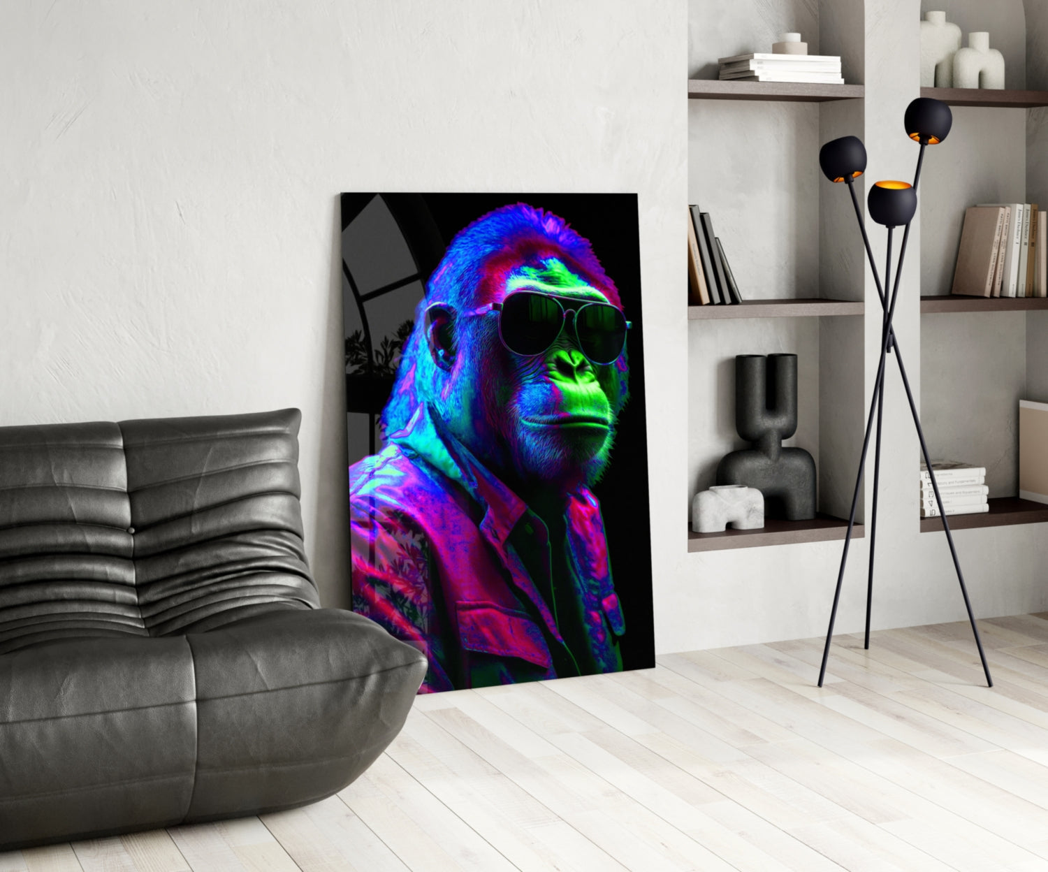 Neon Green And Violet Cool Gorilla Glass Wall Art