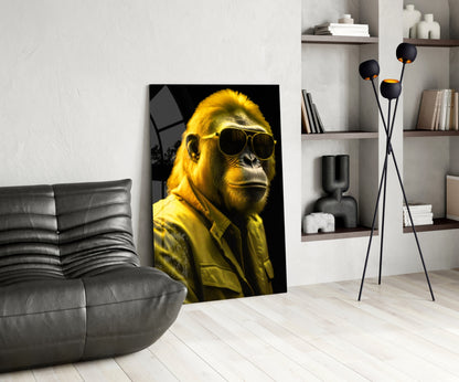 Bright Yellow Suited Gorilla Glass Wall Art