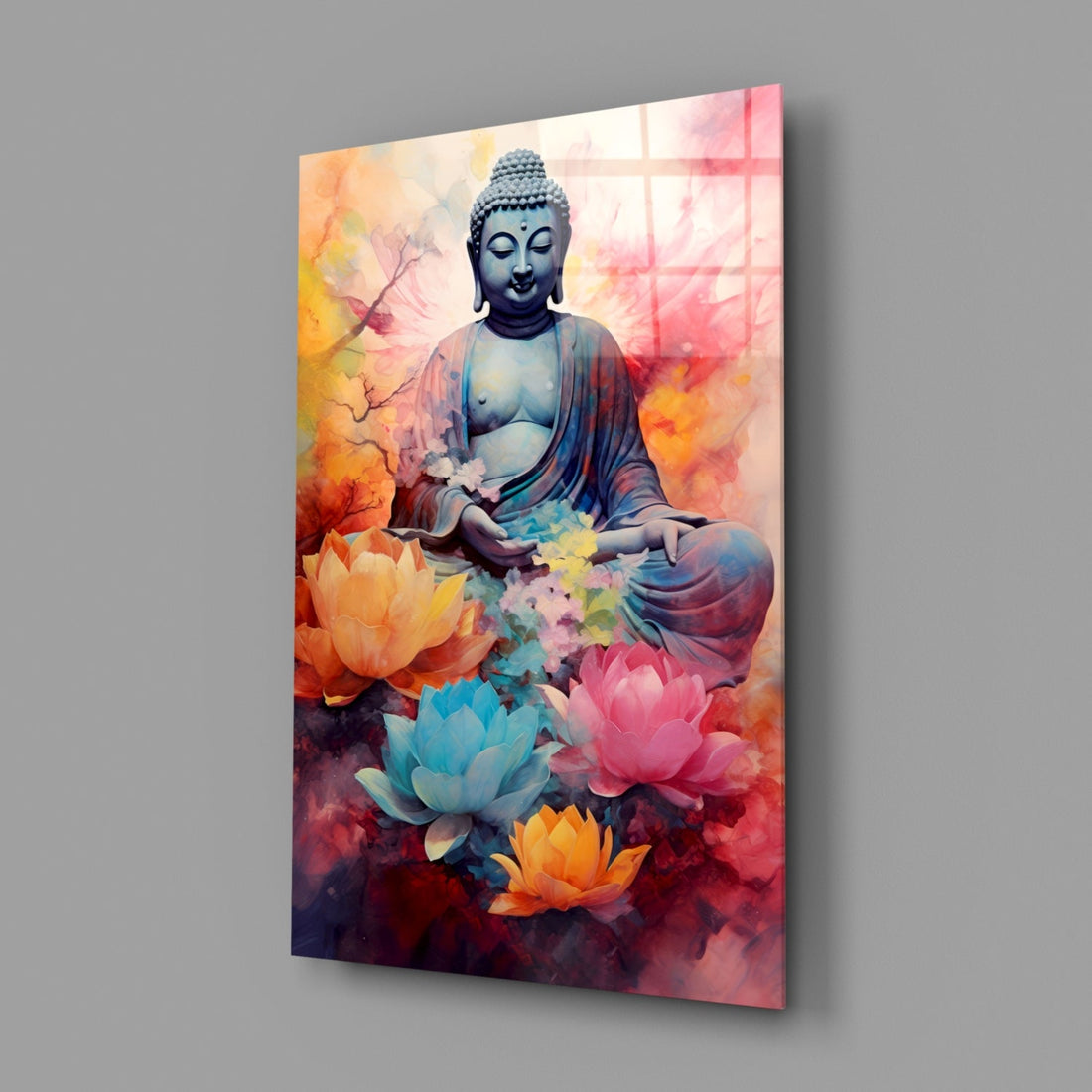 Lotus Blooms Pastel Buddha Glass Wall Art