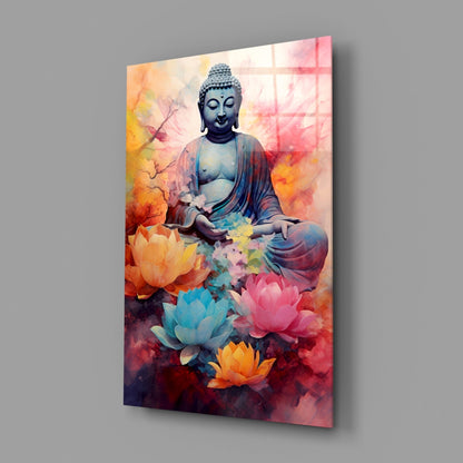 Lotus Blooms Pastel Buddha Glass Wall Art