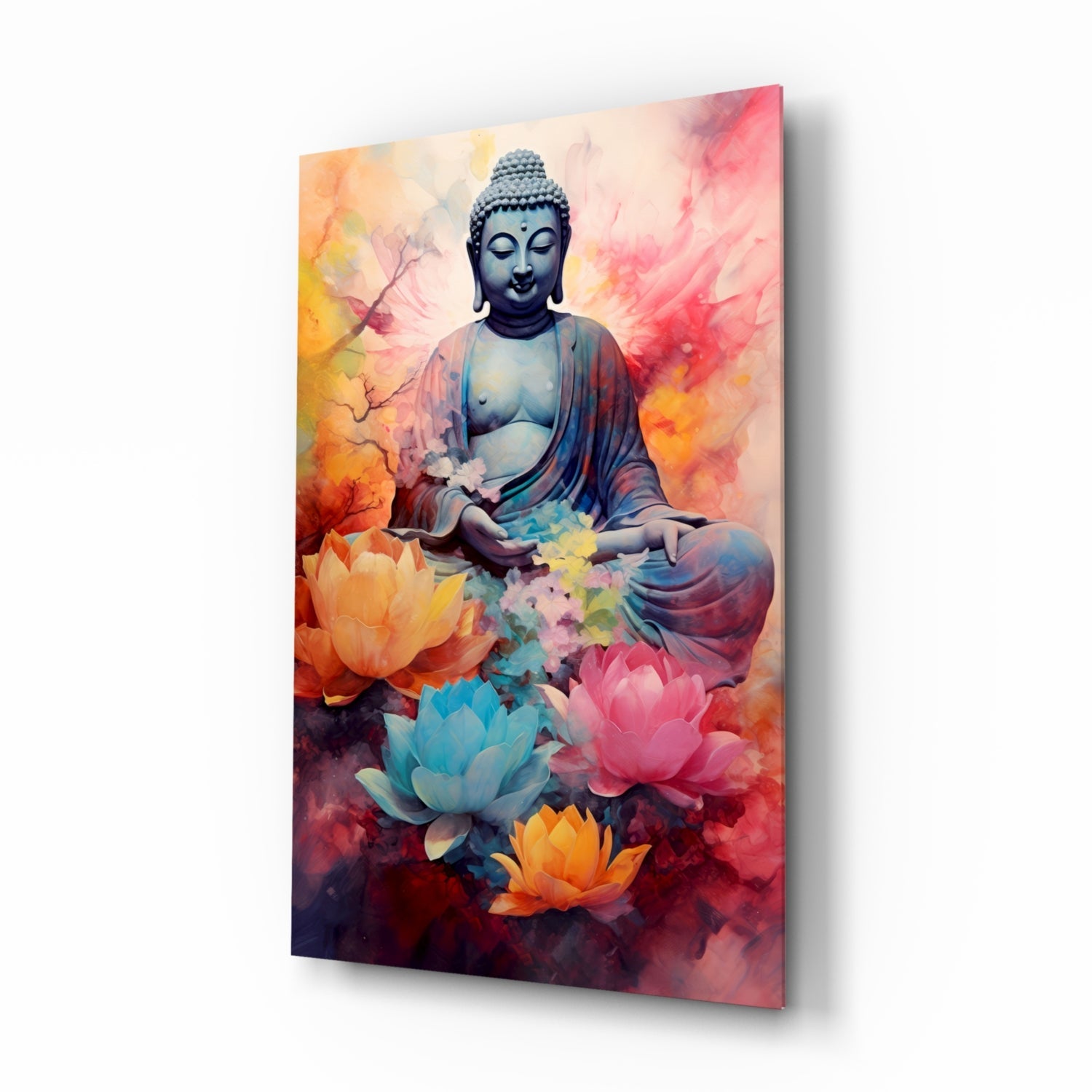 Lotus Blooms Pastel Buddha Glass Wall Art