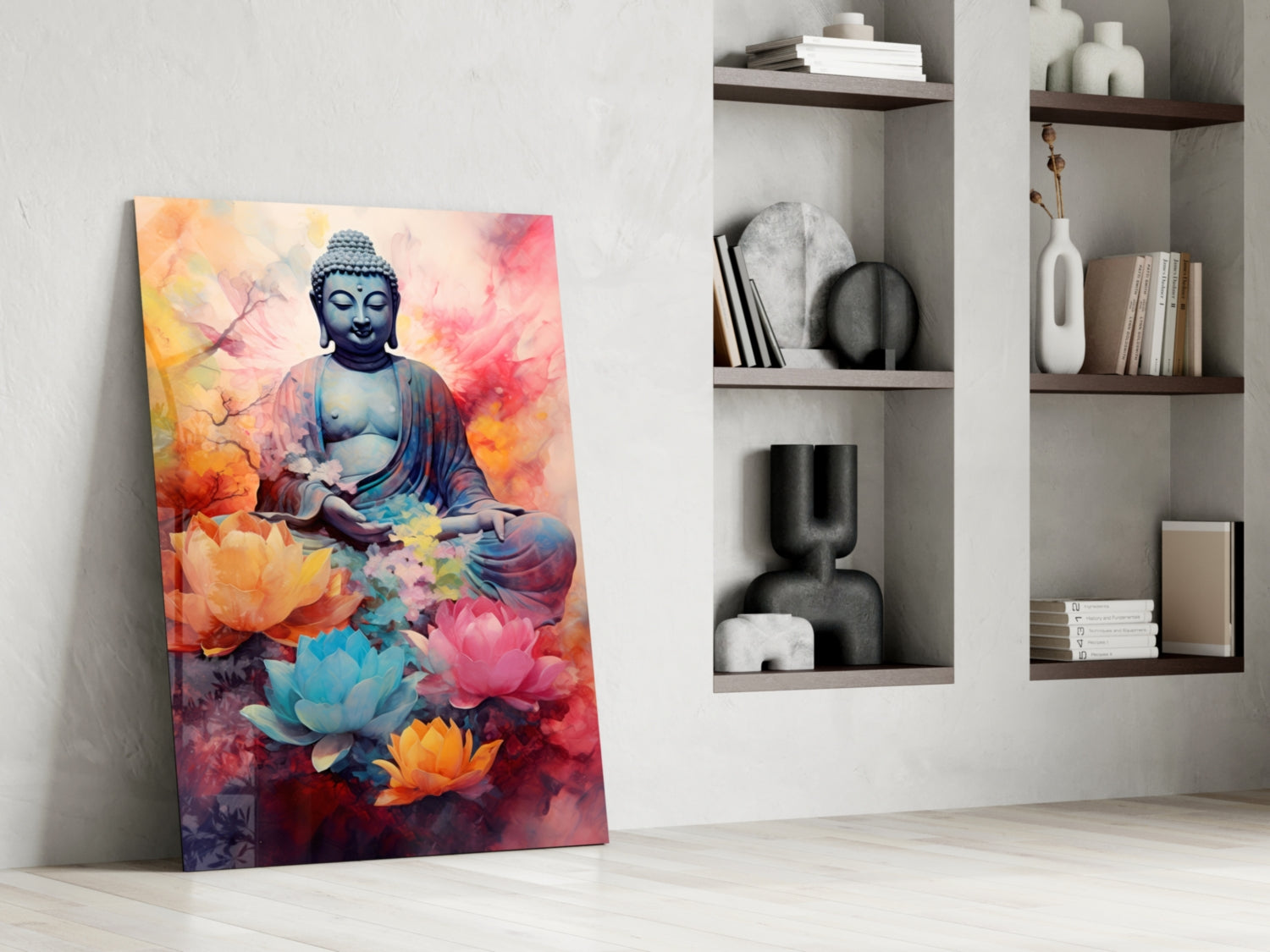 Lotus Blooms Pastel Buddha Glass Wall Art