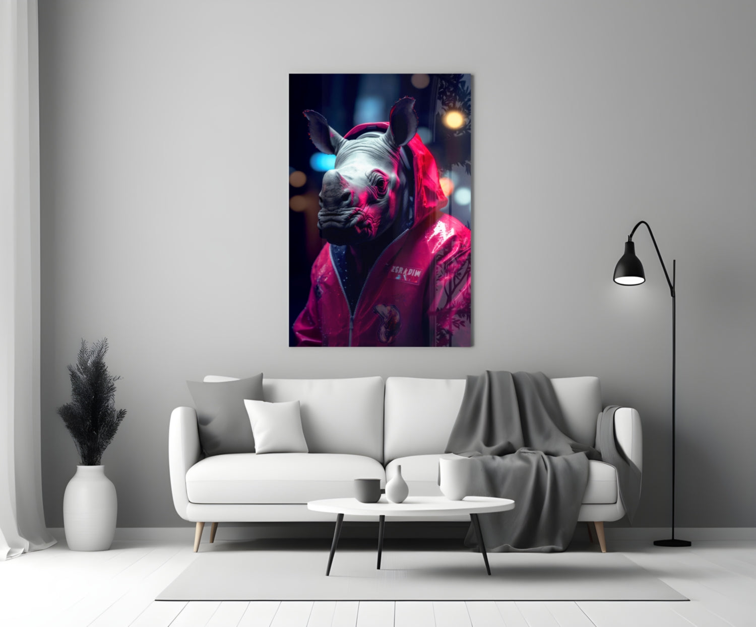 Rhino in Night Glass Wall Art || Designer Collection