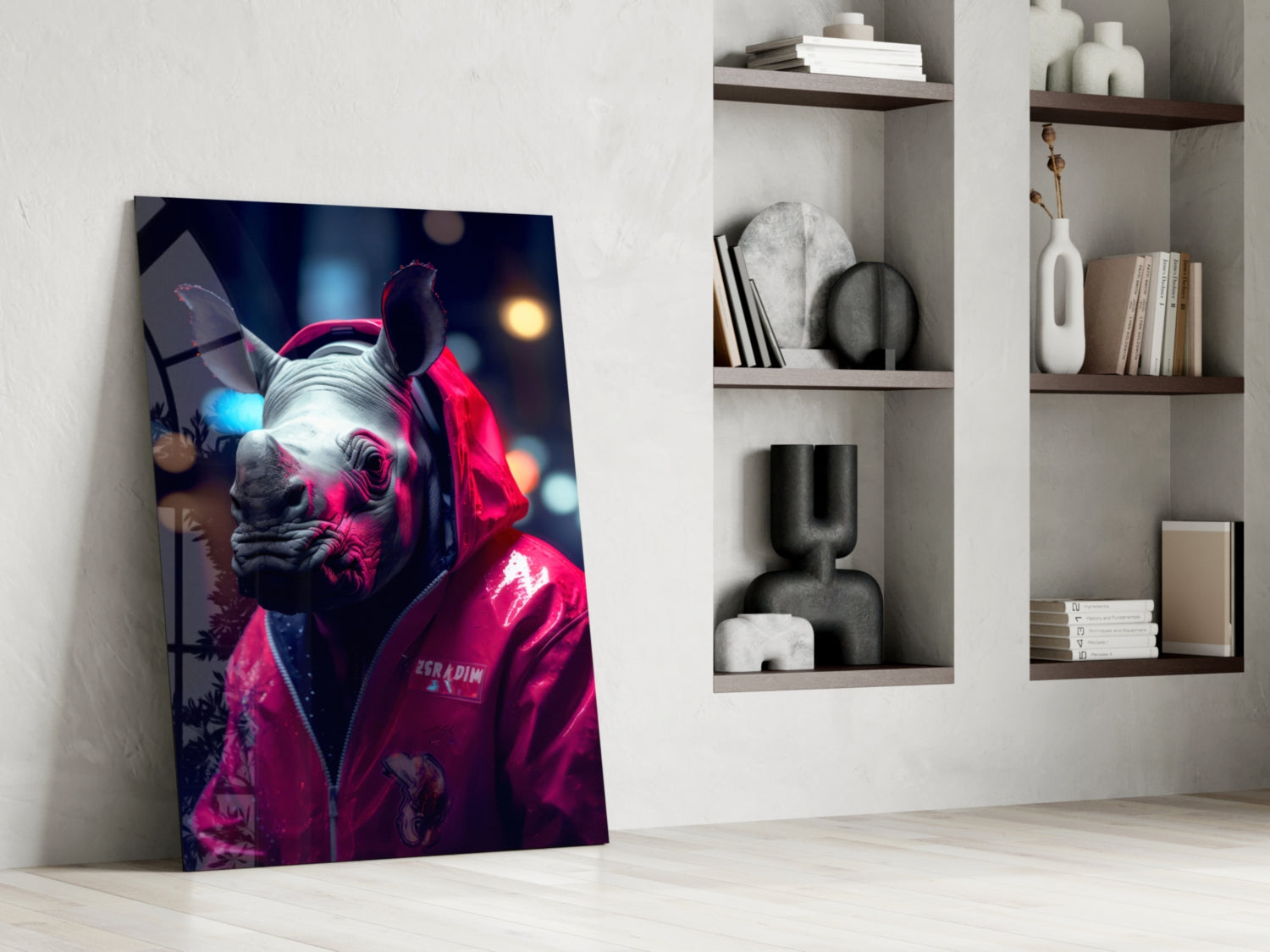 Rhino in Night Glass Wall Art || Designer Collection