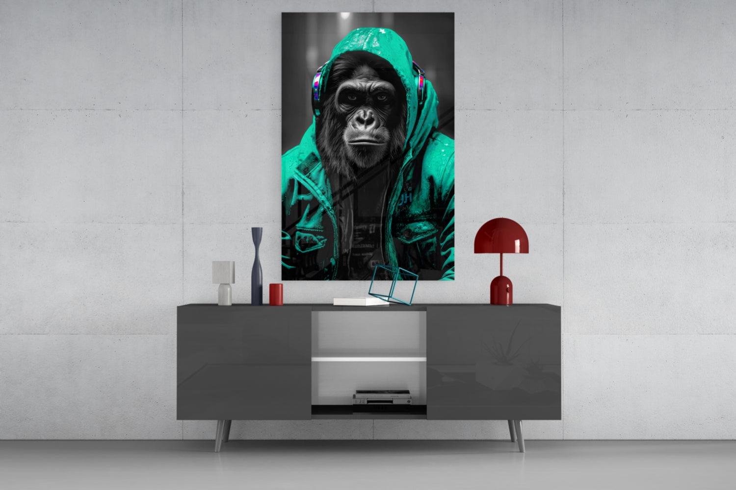 Yellow Raincoat Headphone Gorilla Glass Wall Art