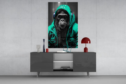 Yellow Raincoat Headphone Gorilla Glass Wall Art