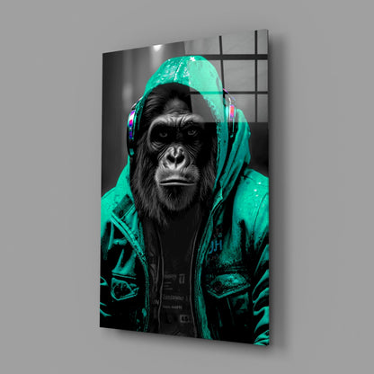 Yellow Raincoat Headphone Gorilla Glass Wall Art