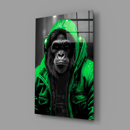 Yellow Raincoat Headphone Gorilla Glass Wall Art