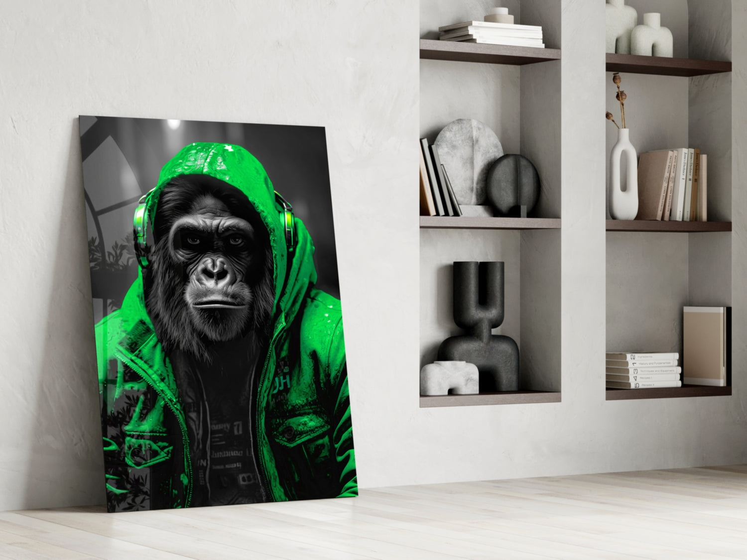 Yellow Raincoat Headphone Gorilla Glass Wall Art