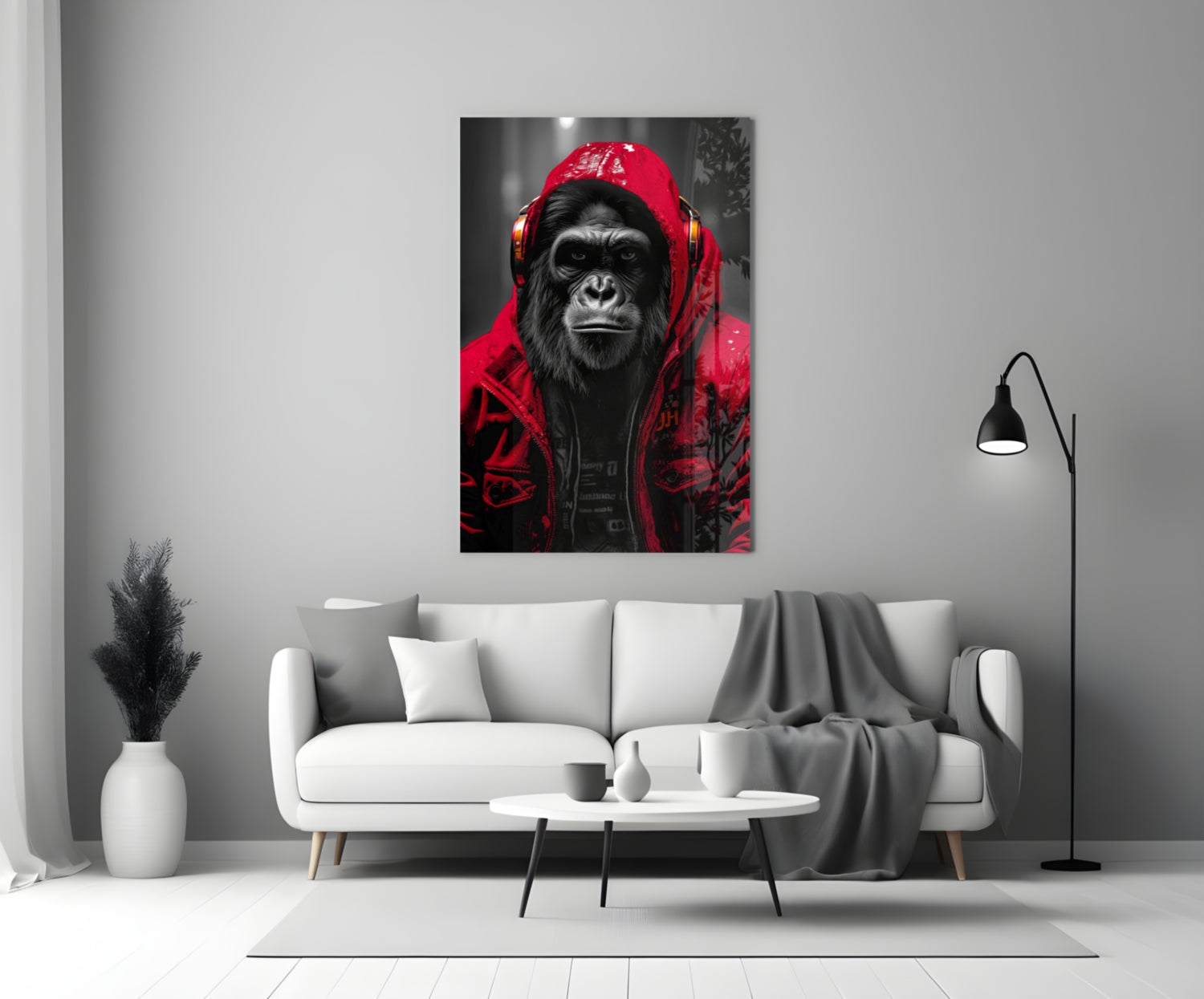 Yellow Raincoat Headphone Gorilla Glass Wall Art