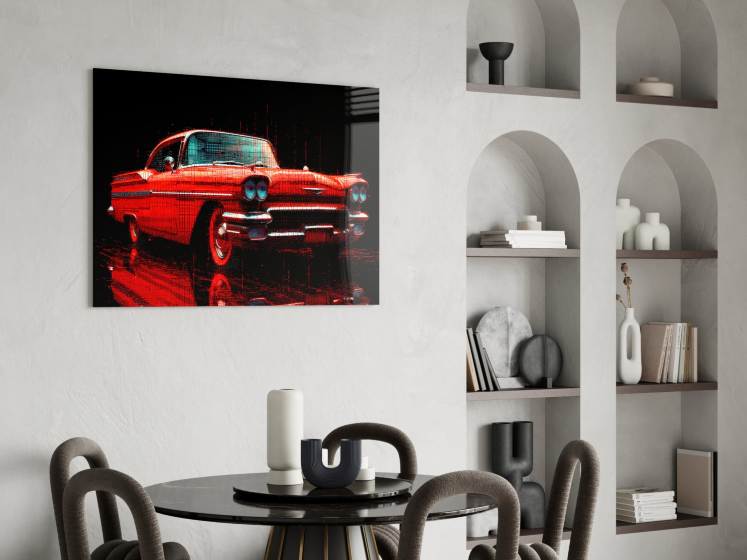 Vintage Red Coupe Glitch Glass Wall Art