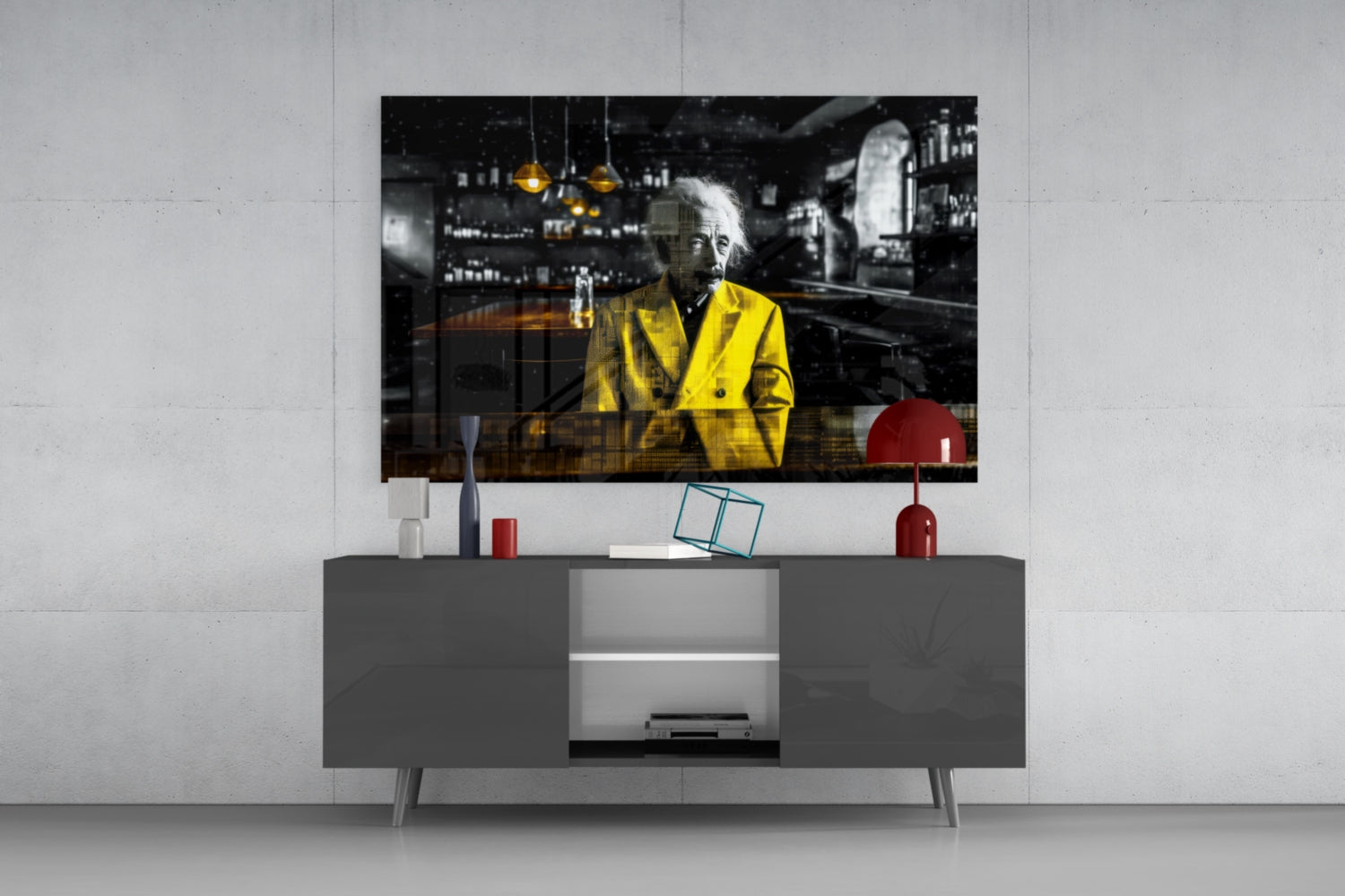Scientist in the Bar Glass Wall Art || Designers Collection