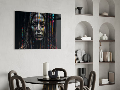 Glitch Stripes Woman Portrait Glass Wall Art