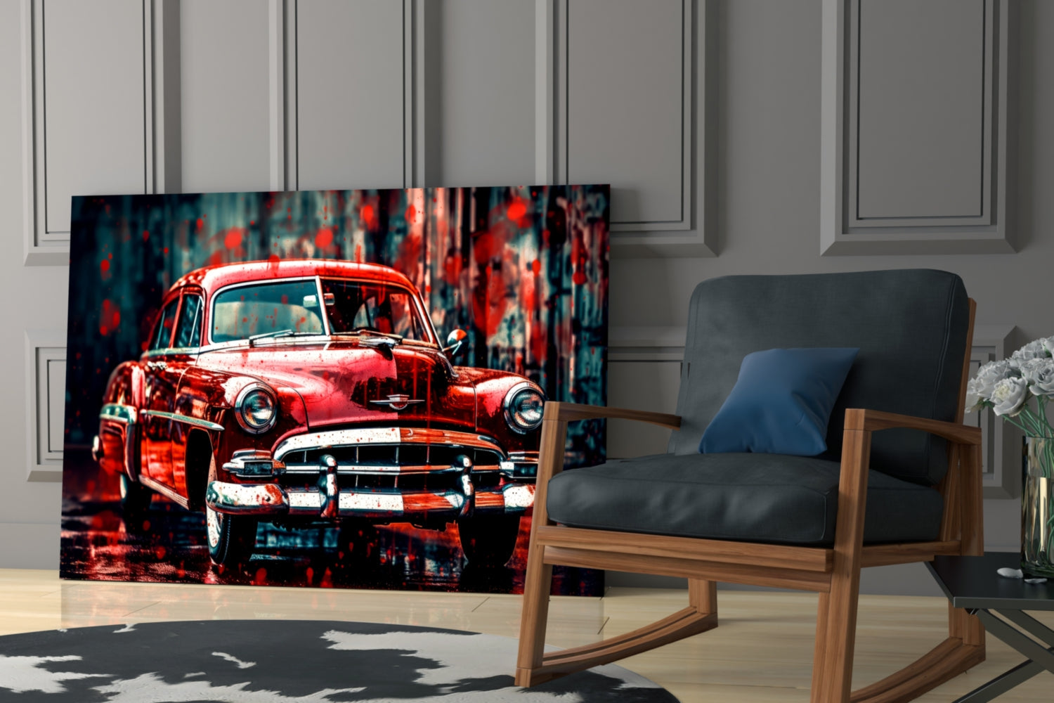 Vintage American Car Glass Wall Art || Designers Collection