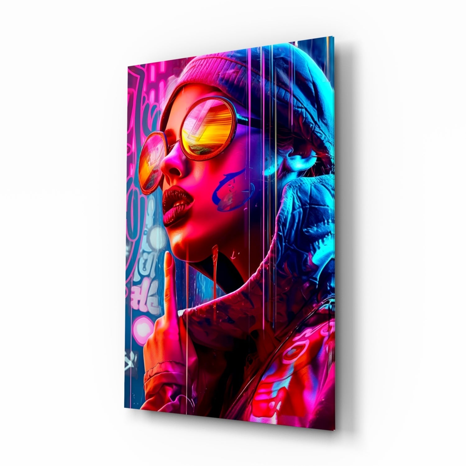 Beanie And Orange Shades Glass Wall Art