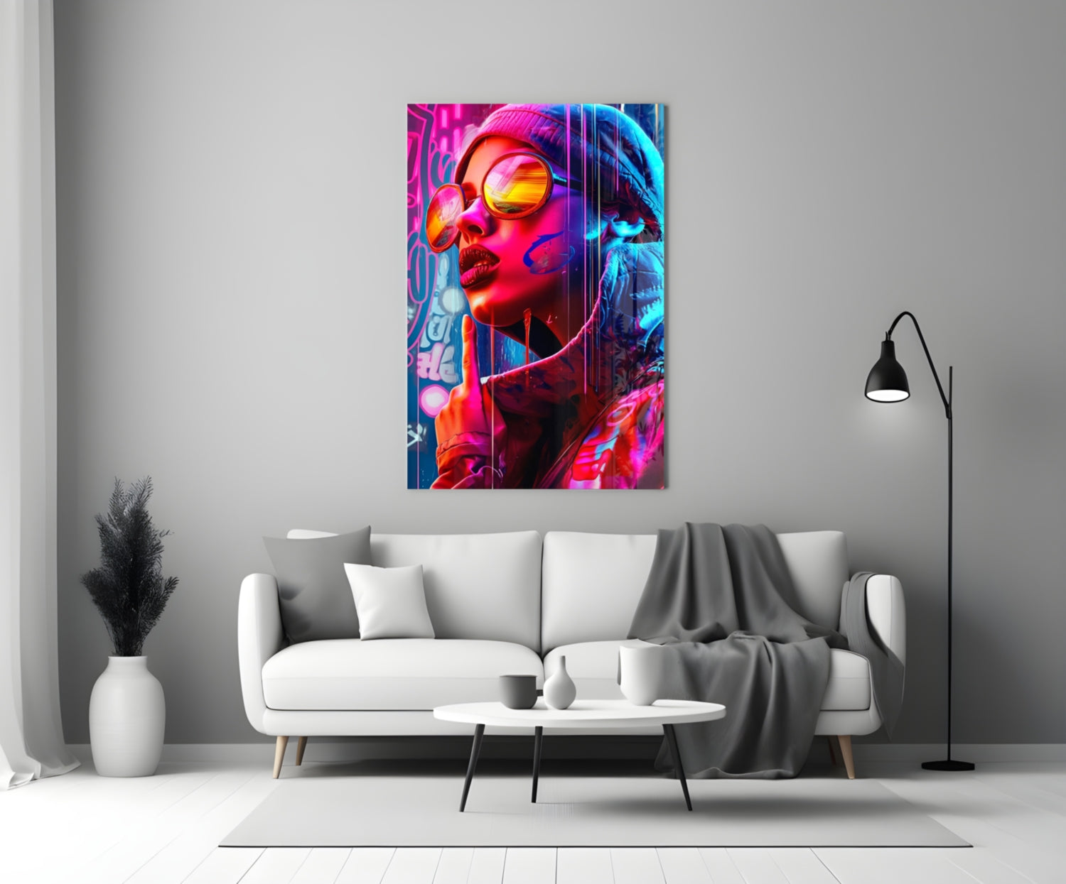 Beanie And Orange Shades Glass Wall Art
