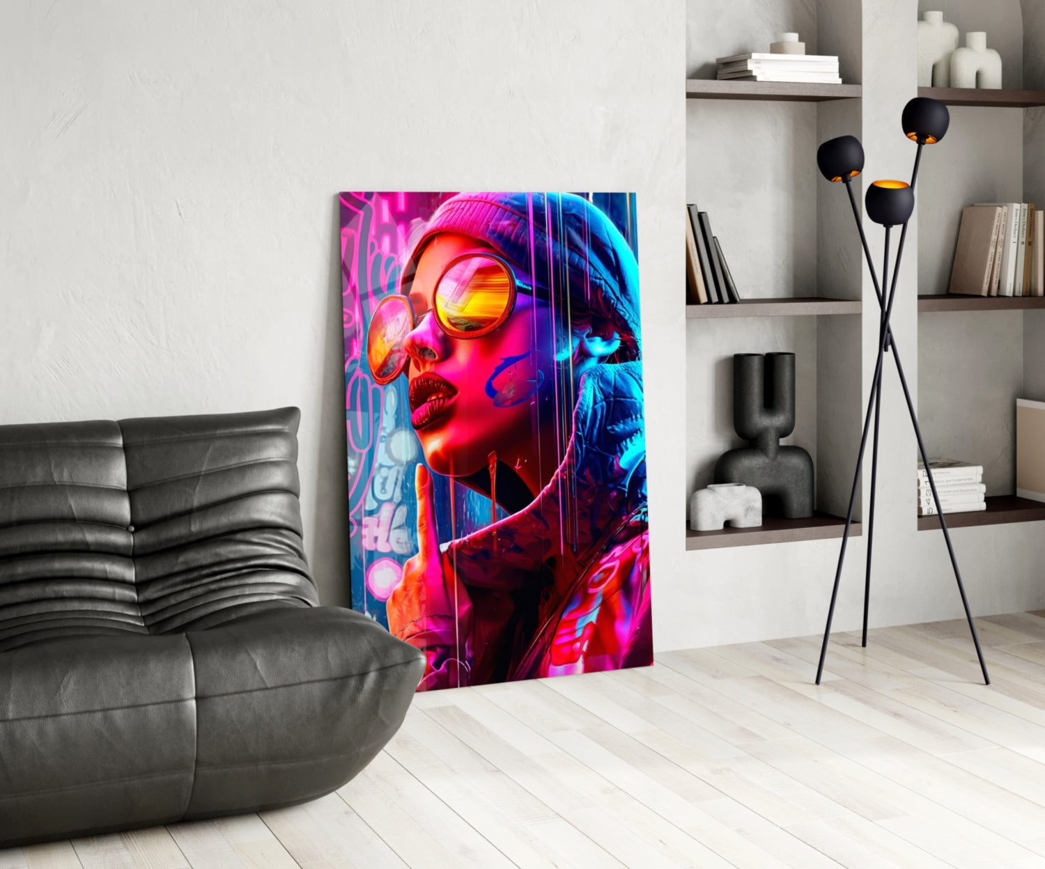 Beanie And Orange Shades Glass Wall Art