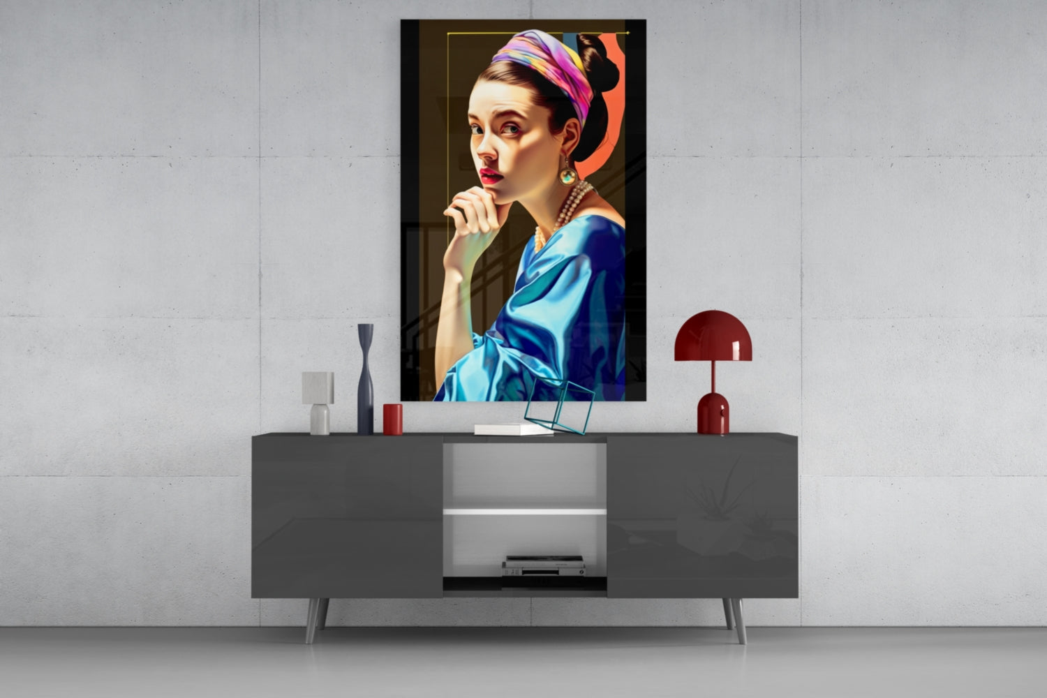 Rainbow Turban Girl With A Pearl Earring Glass Wall Art