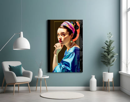 Rainbow Turban Girl With A Pearl Earring Glass Wall Art