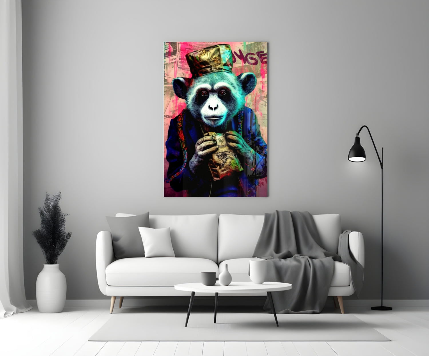 Monkey the Worker Glass Wall Art || Designer Collection