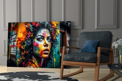 Shutter Wall Curly Hair Woman Glass Wall Art