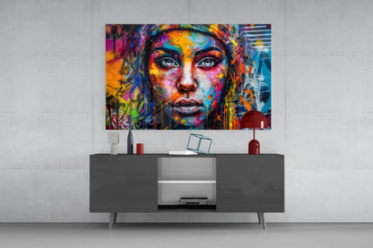 Wide Eyed Paint Splash Woman Glass Wall Art