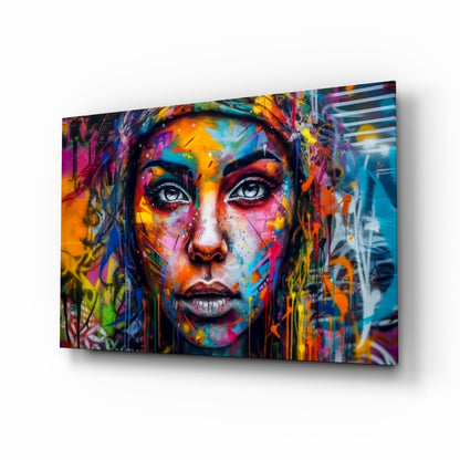 Wide Eyed Paint Splash Woman Glass Wall Art