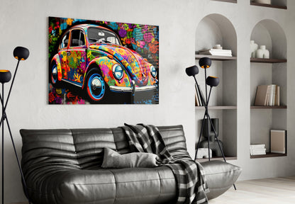 Flowering Retro Camper Van Glass Wall Art || Designer Collection