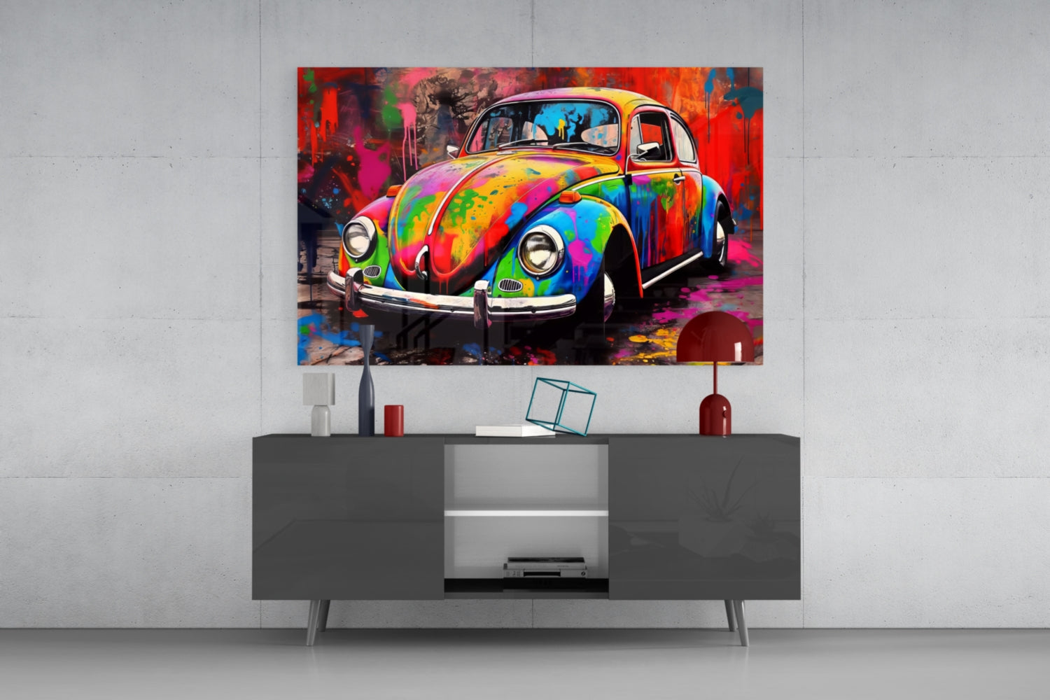 Colorful Retro Camper Van Glass Wall Art || Designer Collection