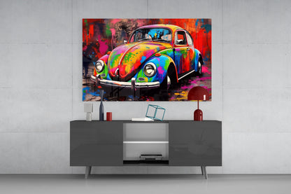 Colorful Retro Camper Van Glass Wall Art || Designer Collection