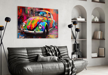 Colorful Retro Camper Van Glass Wall Art || Designer Collection