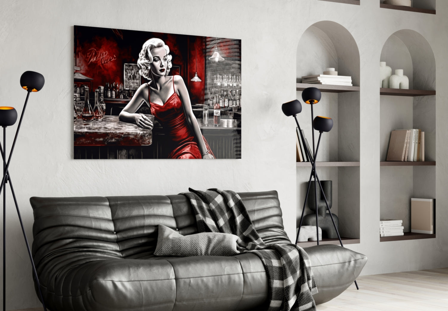 Crimson Bar Blonde with Cocktail Glass Wall Art