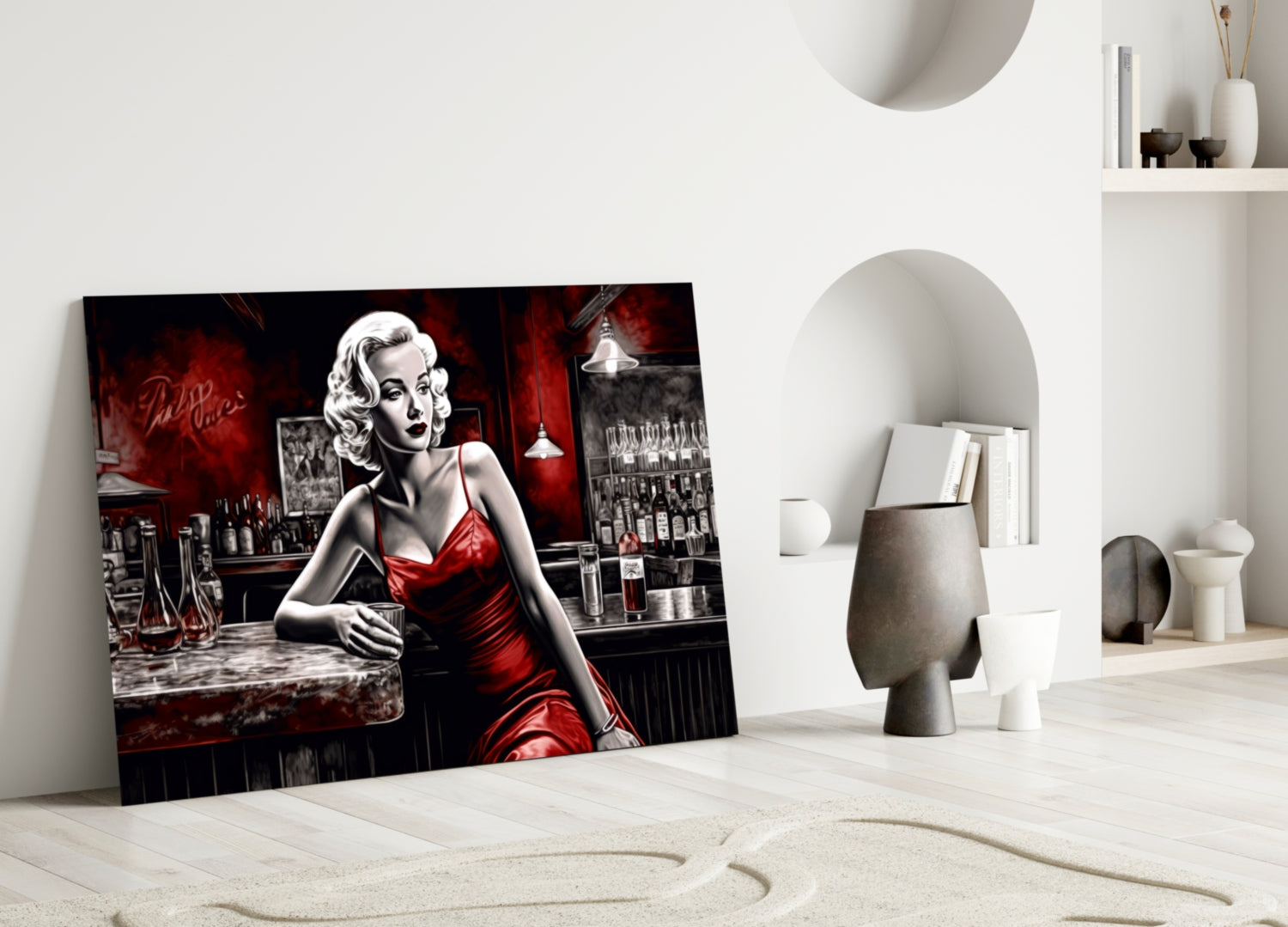 Crimson Bar Blonde with Cocktail Glass Wall Art